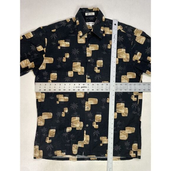 VINTAGE Pierre Cardin Hawaiian Shirt Men Medium Black Palm Trees Print - Picture 5 of 5